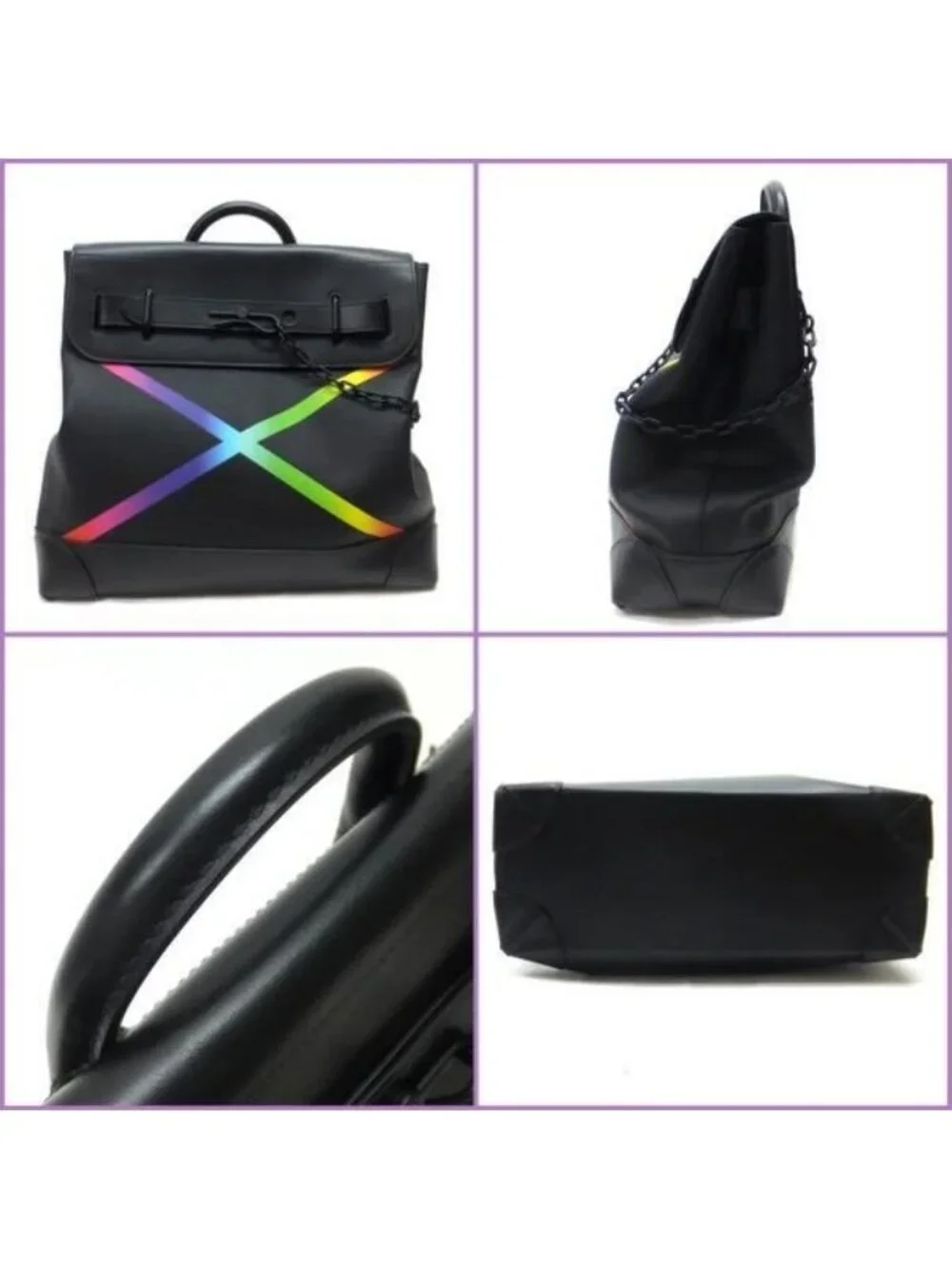 Louis Vuitton Steamer PM Shoulder Bag Taiga Canvas Black Rainbow X